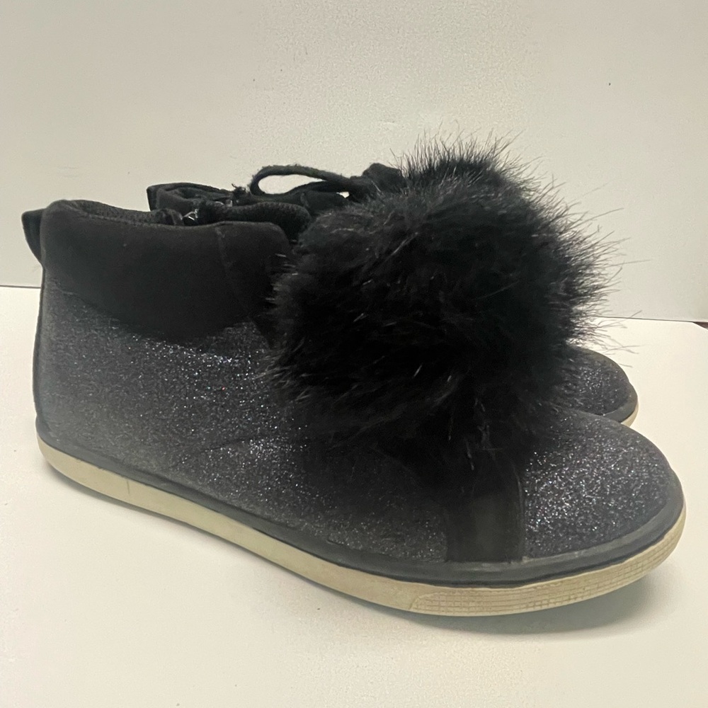Girls 3 Paris Blues Sparkly black pouf high top shoes booties boots fall winter